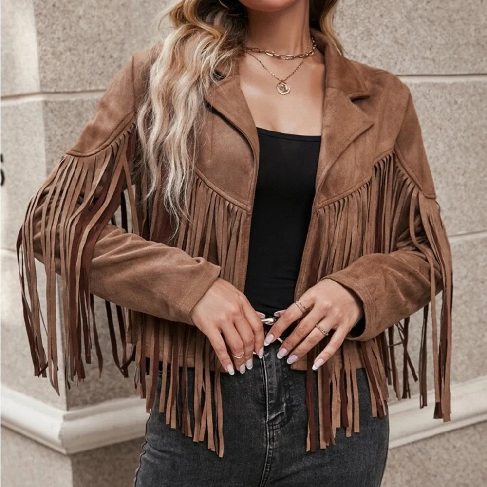 women tassel jacket semi cropped tops blazer_4